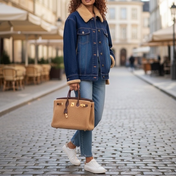 Steve Madden Winona Denim Jacket Faux Fur Blue XS New - Picture 6 of 8